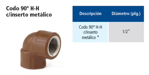 Codo 90° H-H con inserto metalico